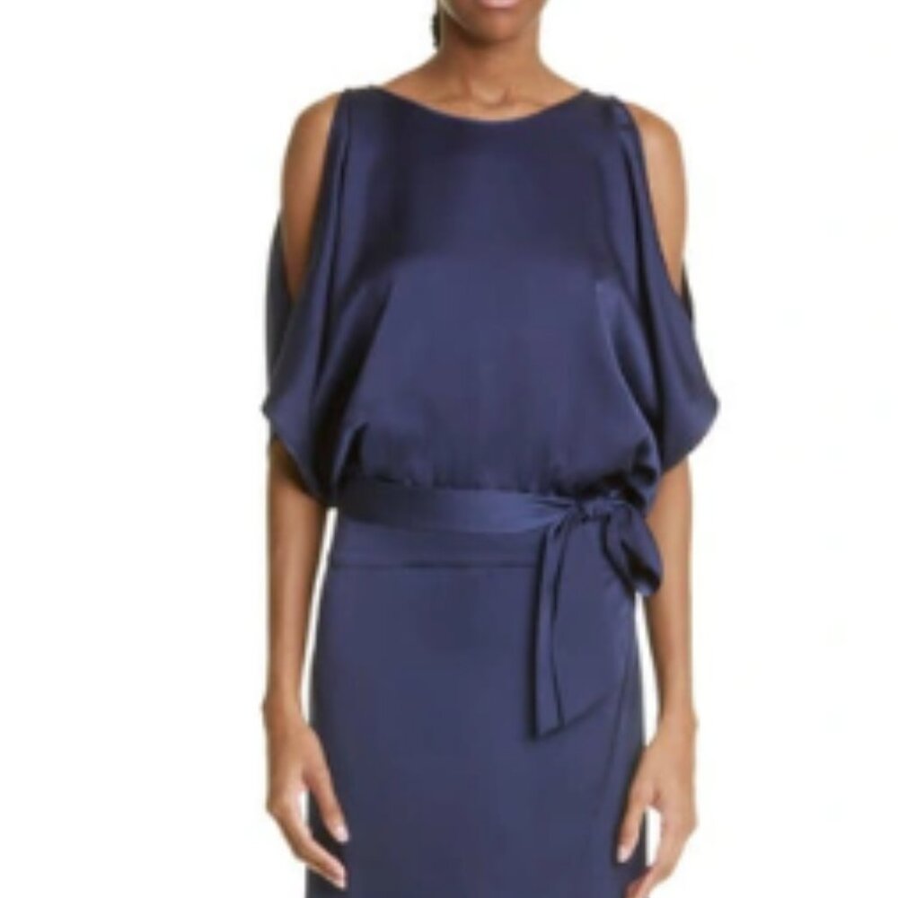 Eleventy Cold Shoulder Satin Shift Dress Size 2 (Missing Sash)